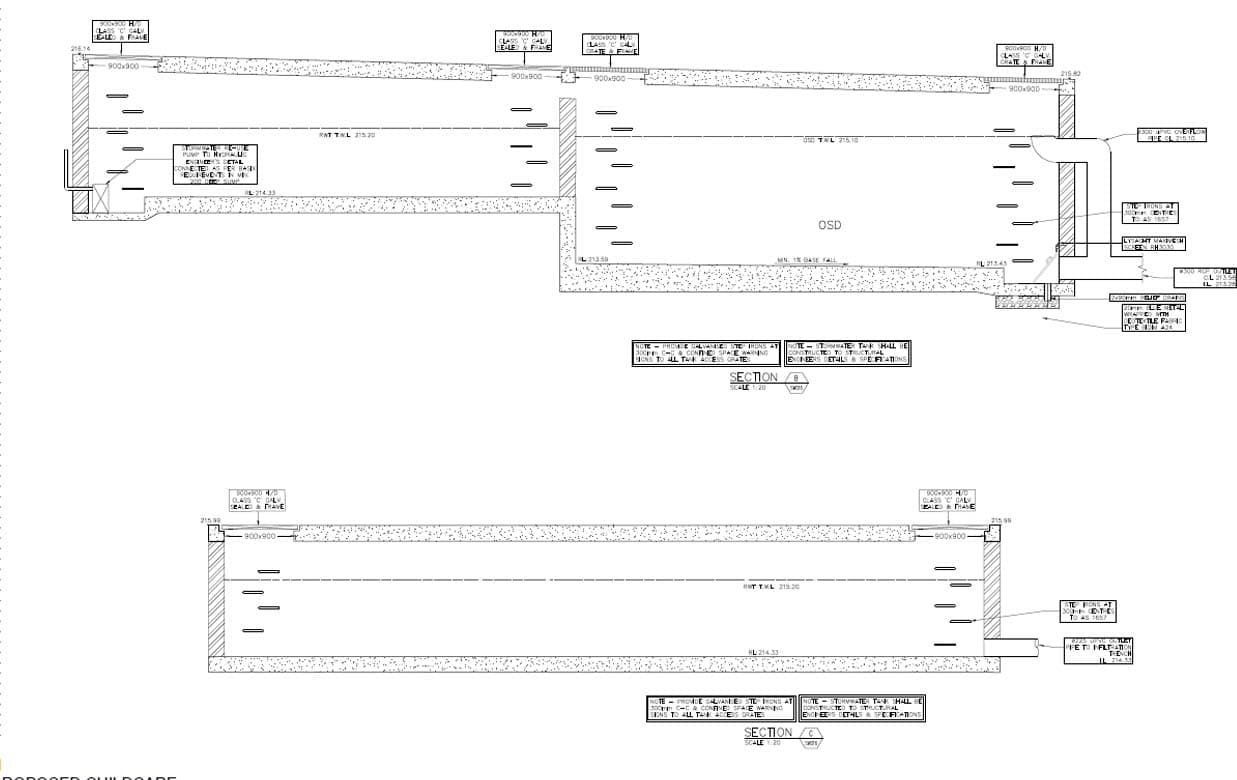 OSD plan view with typical sections